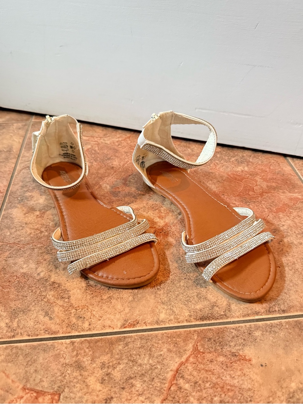 Crystal-Strap Ankle Sandals in Ivory